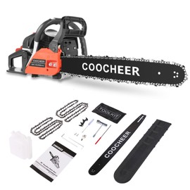 COOCHEER 20 Inch Gas Chainsaw, 62cc Gas Powered Chainsaws 3.5HP 2-Cycle Petrol Handheld Gasoline Chain Saw for Tree Wood Cutting, 2 Chains Included