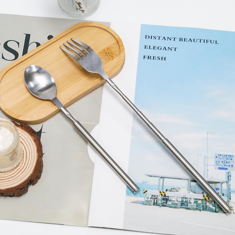 Pine & Linen 2 PCS Extendable Fork and Spoon,Expandable Forks