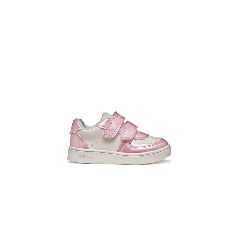 Geox B ECLYPER Girl A Sneaker, White/Dk Pink, 21 EU