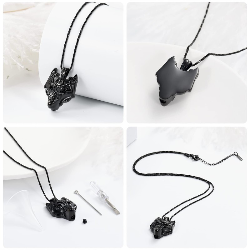Yinplsmemory Cremation Jewelry Viking Wolf Head Urn Necklace for Ashes