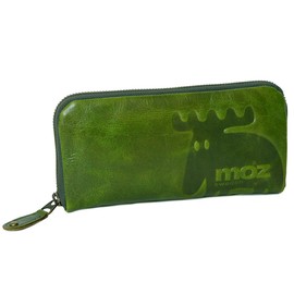 moz 86184 Genuine Leather Long Wallet, Round Zipper Closure, Elk, Elk, Elk, Women's, green