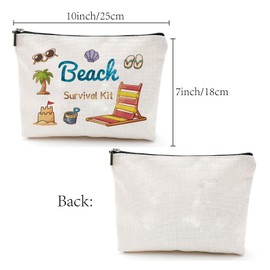 CREATCABIN Beach Survival Kit Make Up Bags Polycotton Cosmetic Bag Multi-Purpose Pencil Case Zip Bag Organiser Toiletry Bag Travel Purse Bag Make Up For Daughter Women 25 x 18 cm
