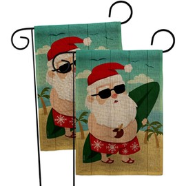 Santa Vacation Garden Flags 2pcs Pack Wintertime Christmas Marry Xmas Present Reindeer Season Snow Small Decorative Gift Yard House Banner Double-Sided Made In USA 13 X 18.5