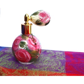 Decorative Hand Painted Pink Roses Glass Perfume Atomizer Bottle Romantic Victorian Shabby Chic Decor Vanity Decorations