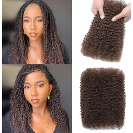 Afro Kinkys Bulk Human Hair for Dreadlock Extensions Dark Brown 14 Inch 50g/Pack Mini Twist Springy Twist Human Hair Bulk for Repair Locs (4#, 14 Inch (Pack of 1))