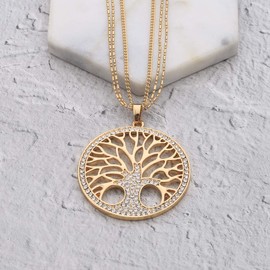 Ouran Necklace for Women,Tree of Life Pendant Necklace for Girls Gift Rose Gold or Silver Long Chain Necklace with Crystal (Gold Plated)