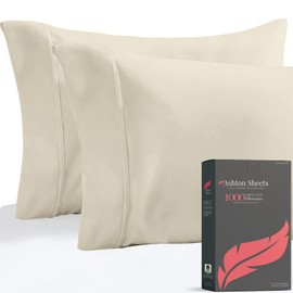 Ashton Sheets Luxury Egyptian Cotton King Pillow Cases Set of 2-1000 Thread Count King Pillowcases, Extra Soft, Sateen Weave Cooling Pillowcase, Extra Long Staple Hotel Quality Pillow Cover - Ivory