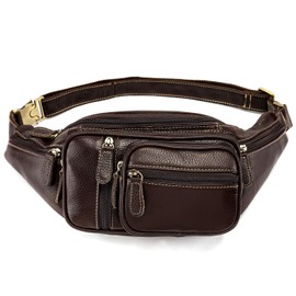 Genuine Leather Large Fanny Pack Waterproof Hip Belt Bag Cowhide Waist Bag Crossbody Sling Backpack Coffee