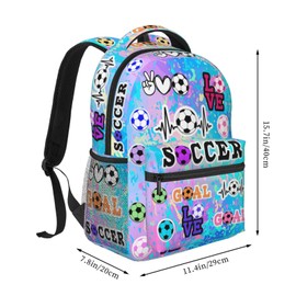 PEWETON Cute Soccer Backpack Football Print School Bookbag 16 Inch Casual Backpack Travel Bag for Kids Boys Girls Adults Gifts