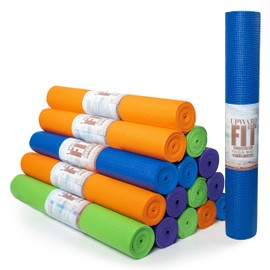 Upward Fit 16-Pack Economy Yoga Mat, 68" x 24" Non Slip Exercise Mat, 3mm Thick Gym Mat, Bulk Non Toxic Yoga Mats for Schools and Studios, Assorted