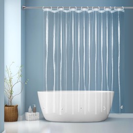 EurCross 84 inch Wide Clear Shower Curtain Liner 84x72 inch, Waterproof Premium PEVA Plastic Wide Shower Curtain with 5 Magnets, 14 Metal Holes and Hooks