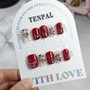 TENPAL Handmade Press on Nails Short Square,Reusable Red Cat Eye