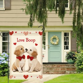 BlissYard Valentines Day Garden Flag 12x18Inch Double Sided Valentines Day Garden Flags Cute Heart Puppy Rose Yard Lawn Outside Decor for Anniversary Wedding Outdoor Home Decoration