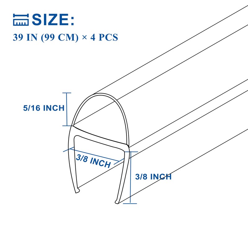 EAISMON Frameless Shower Door Seal Strip 4 Pack x 39