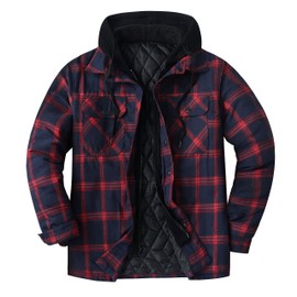 ZENTHACE Men's Thicken Plaid Hooded Flannel Shirt Jacket with Quilted Lined Dark Red XXL