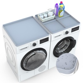 2 PCS Washer and Dryer Top Protector Mat, 26.5“ x 26.5“ Protective Silicone Rubber Mat for Washing Machine and Dryer, Simple Partitioning Washing Machine Cover, Laundry Room Accessories (Gray)
