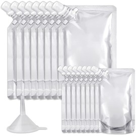 Plastic Flasks, Reusable Cruise Flask Pouches Juice Bags (17 Pcs,8oz x8,16oz x8,Funnel Kit)