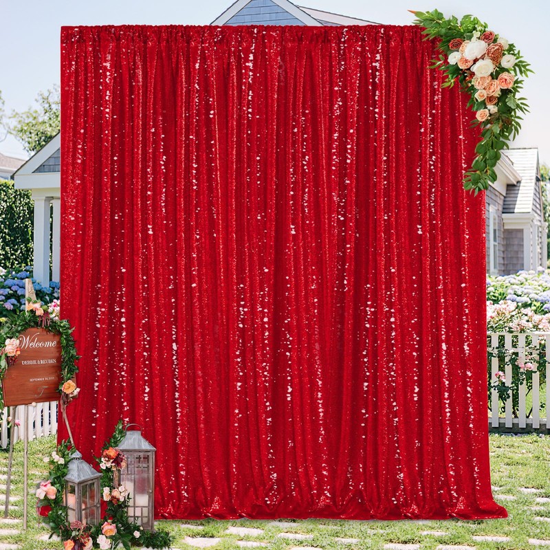 Red Backdrop 4ftx10ft Glitter Fabric Photography Background Curtain for Wedding