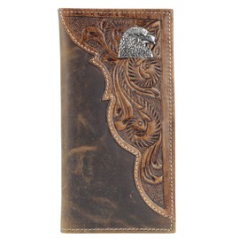 American Bison Tooled Side Rodeo Wallet with Conchos – Oil Pull Up – Durable, Stylish & RFID Protected (Eagle, Brown)