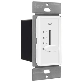 ENERLITES 3 Speed In Wall Ceiling Fan Control, Slide switch, 120VAC, 2.5A, Single-Pole, No Neutral Wire Required, 17000-F3-W-F, White