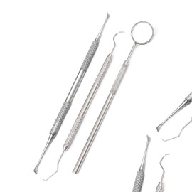 WellnessD'Light - 3 PCS TARTAR CALCULUS PLAQUE REMOVER TOOTH SCRAPER DENTAL MIRROR & PROBE 5 SET Silver