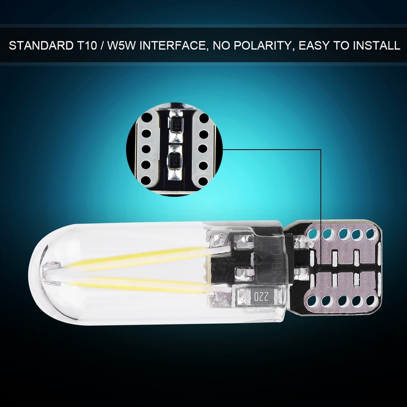 10pcs 12V W5W T10 194 Glass COB Filament LED Car