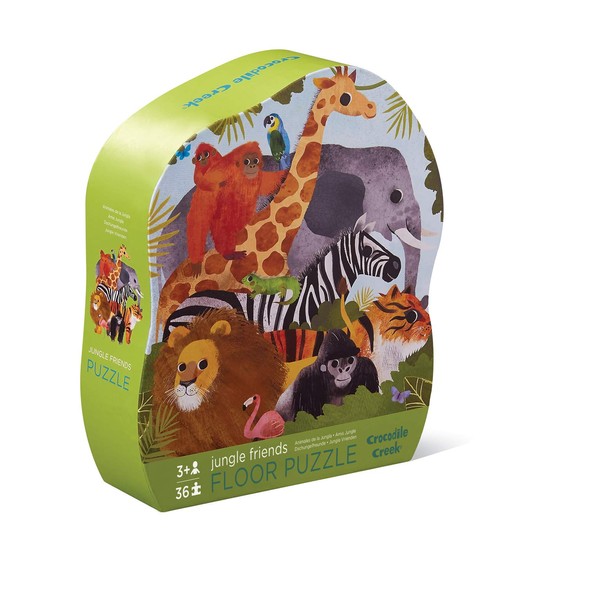 Crocodile Creek - Jungle Friends - 36 Piece Jigsaw Floor Puzzle with Heavy-Duty Box for Storage, Large 20" x 27" Completed Size, Designed for Kids Ages 3 Years and up, Green (4076-3)