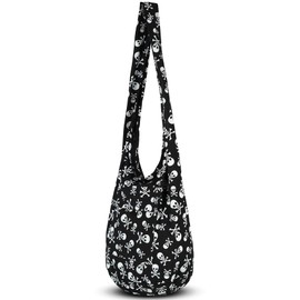 Your Cozy Crossbody Handbag, Handmade Boho Cotton Bag, Unisex, White Skull