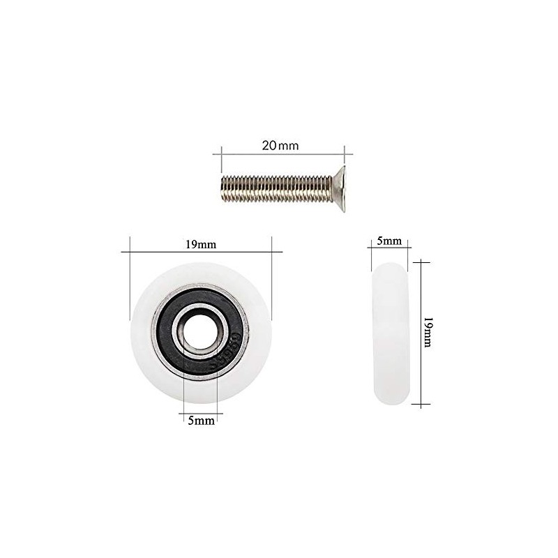 YUANQIAN 8 x White Shower Door Runners 19mm with Screws