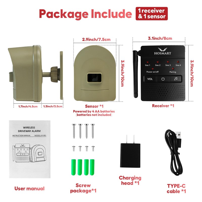 1/2 Mile Hosmart Driveway Alarm Wireless Sensor System & Driveway