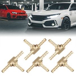 X AUTOHAUX 4mm Hose Barb Brass 3 Way Tee Connector Adaptor for Air Water Gas Oil Pipe 5pcs