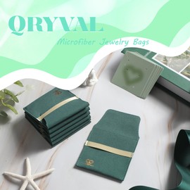 40 Set Microfiber Jewelry Pouches 3.15”x3.15”, Velvet Jewelry pouches Envelope Style Microfiber Bag, Extra Thick Jewelry Packaging Bags 40 Pcs with Cards for Bracelet Necklace Earrings Badges (Green)