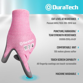DURATECH A7 Cut Resistant Work Gloves, Sandy Nitrile Coated Palms, Lightweight Design, Touch-Screen Compatiblility, Safety Gloves for Mechanics, Gardening, Fishing, Pink 2 Pairs (M)