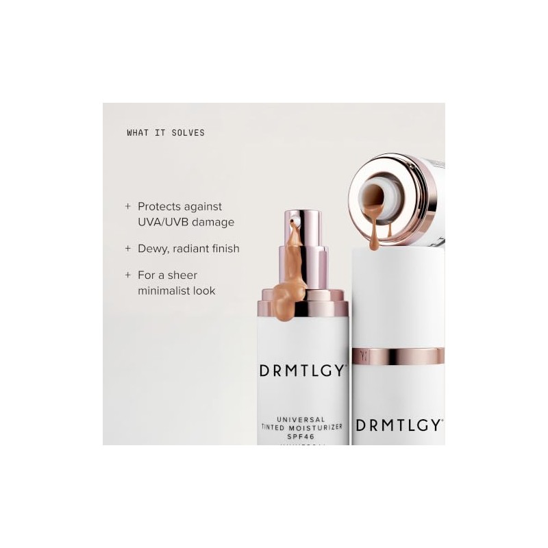 DRMTLGY - Hidratante tintado con SPF 46. Tinte universal. Protector