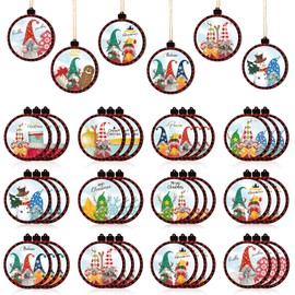 36 Pieces Gnomes Decorations Wooden Hanging Tree Handcrafted Decorations Hangings Craft Gnome Charms Elf Christmas Party Supplies Holiday Hangings Art Ornaments Bulk Home Set Gifts (Round Style)