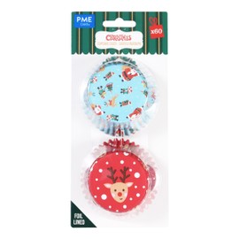 PME Christmas Foil-Lined Cupcake Cases - Santa & Rudolph (Pack of 60)