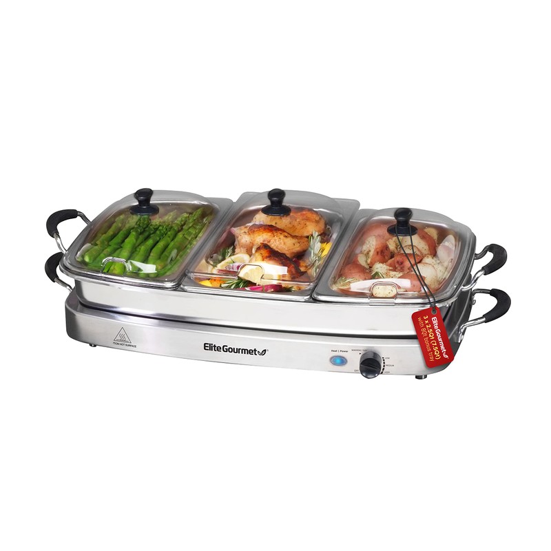 Elite Gourmet EWM-9933 Triple 3 x 2.5 Quart Trays Buffet