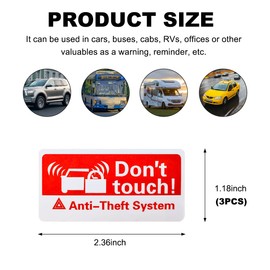 KVAEY 3 PCS Don't Touch Anti-Theft System Car Stickers, 1.6" × 3.2" Waterproof Vinyl Anti-Theft Vehicle Warning Stickers, Self Adhesive UV Resistent GPS Tracker Decals for Car Windows Door (Red+White)