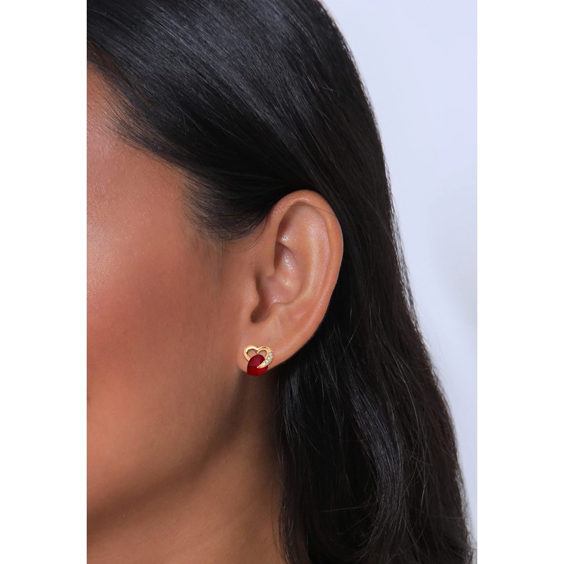 Elli Women's Stud Earrings, Heart, Love Earrings with Crystals in