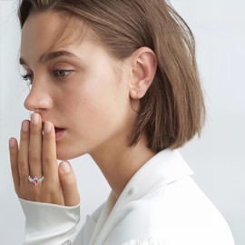 Lwsary Infinity Cross Ring 925 Sterling Silver 18K White Gold Plated Christian Religious Ring Heart July Birthstone Ruby Ring Jewelry Gifts for Women Size 5