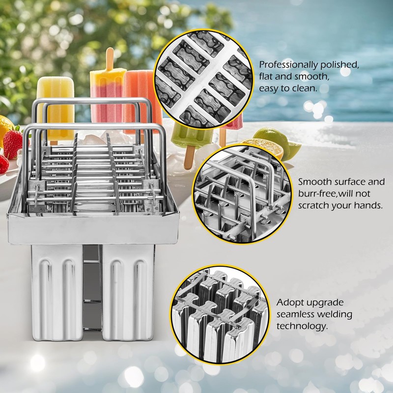 Dyna-Living Commercial Popsicle Molds 20PCS Flat Heads with Double-slot Stainless