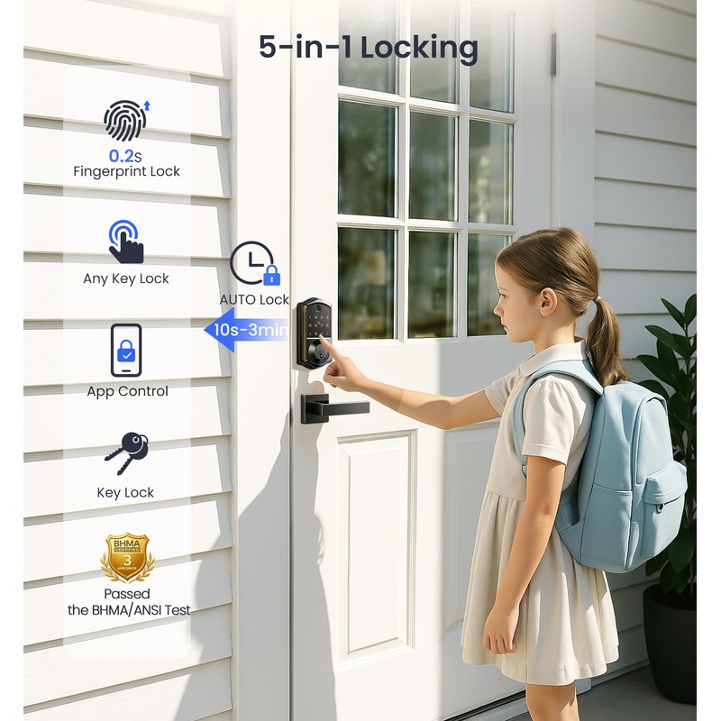 Veise VE017 Fingerprint Smart Door Lock, App Control, 7-in-1 Keyless