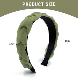 Katyjun Pack of 2 Organza Braided Headbands, Vintage Dirndl Headband, Fashion Braided Headband (Green and Black) with 4 Pieces Hair Band