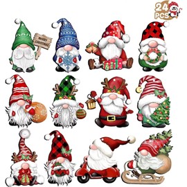 24pcs Christmas Gnome Wooden Hanging Ornaments Gnome Santa Wood Hanging Decor for Christmas Tree Decoration