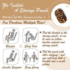 Bnuitland Leopard Print Flannel Twin Size Blanket with Storage Pouch, 300 GSM Double Sided Bed Sofa Couch Travel Blanket, Super Soft Fuzzy Fluffy Cheetah Print Blanket for Adults and Kids (60x80inch)