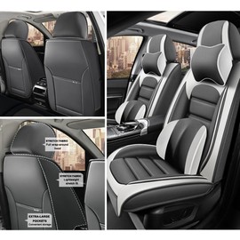 Cscevt 2 Seat Covers for VW Arteon 2019-2023 Leather Car Seat Covers Waterproof Anti-Slip Soft Car Seat Protectors Comfort Premium Auto Seat Covers with Airbag（Luxury,White+Gray）
