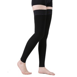 TOFLY Thigh High Compression Stocking Footless for Women & Men, 1 Pair, Opaque, Support Hose 20-30mmHg Graduated Compression with Silicone Band, Varicose Veins, Swelling, Edema, DVT Black XL