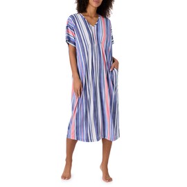 Tommy Bahama - Women's Midi Caftan, Dolman Sleeve Stretch Jersey Caftan with Pockets for Sleep or Lounge (Blue Stripes, Large/X-Large)