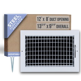 Fits 12x8 Duct Opening Steel Adjustable Air Supply Grille by Handua | Register Vent Cover Grill for Sidewall and Ceiling | White | Outer Dimensions: 13.75" X 9.75"