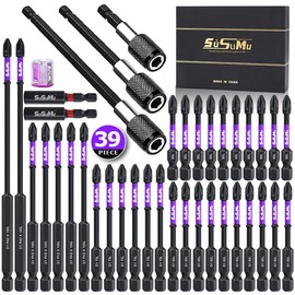 Long Screwdriver Bit Sets, 39PCS Purple D1 Phosphate Black 6.0 Screwdriver Bits 6.0PH2 With Strong Magnetic Extension Bar, Hex Shank Self-locking Extension Rod, Hex Magnetic Ring, Gift Box